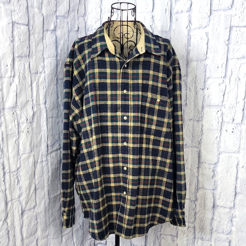 MUSINGWEAR Blue and‎ Green Plaid Men's Button Up Shirt XL/XG